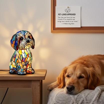 Luminous Canine Companions in Stained Glass Light